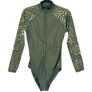 All in Motion Women’s Long Sleeve One Piece Rash Guard Swimsuit Olive Size L